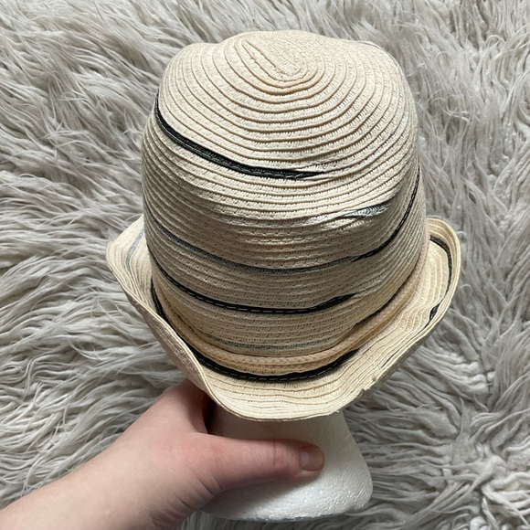 Permanent Vacation Cream Striped Paper Woven Small Brim Hat One Size - Picture 4 of 8